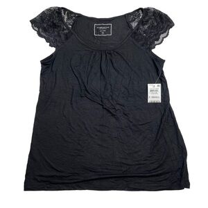 Charter Club Intimates Macy's Lace Trim Pajama Top Classic Black XS New